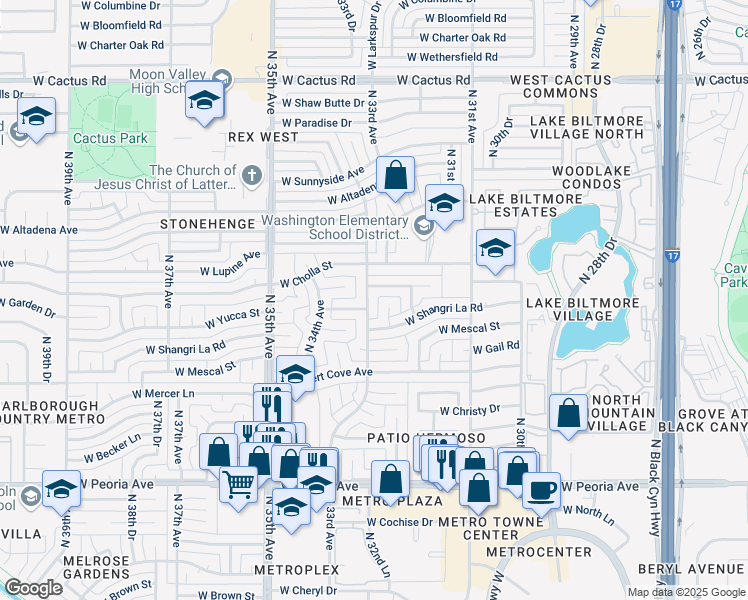 map of restaurants, bars, coffee shops, grocery stores, and more near 11217 North 33rd Avenue in Phoenix