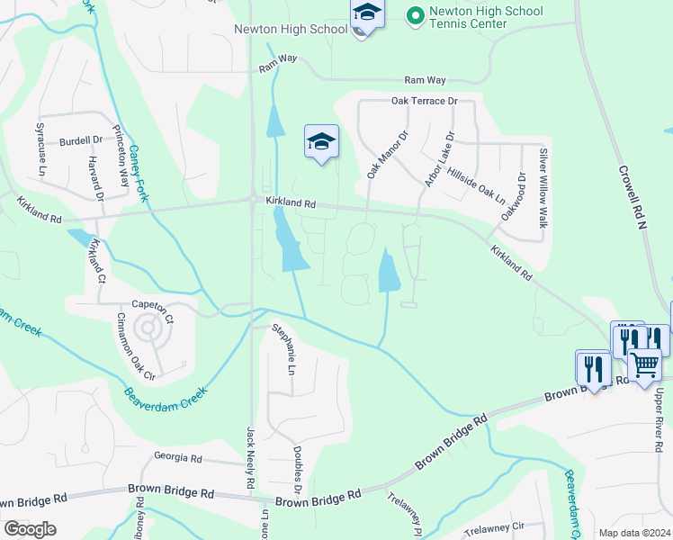 map of restaurants, bars, coffee shops, grocery stores, and more near 50 Village Walk in Covington