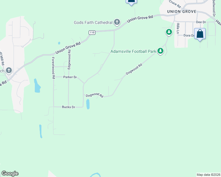 map of restaurants, bars, coffee shops, grocery stores, and more near 5102 Wilson Circle in Adamsville