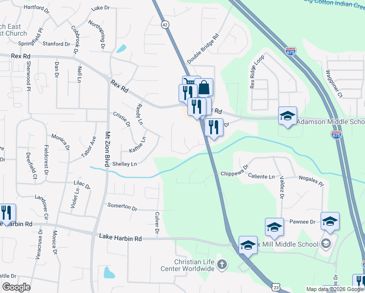 map of restaurants, bars, coffee shops, grocery stores, and more near 6071 West Creekview Court in Rex