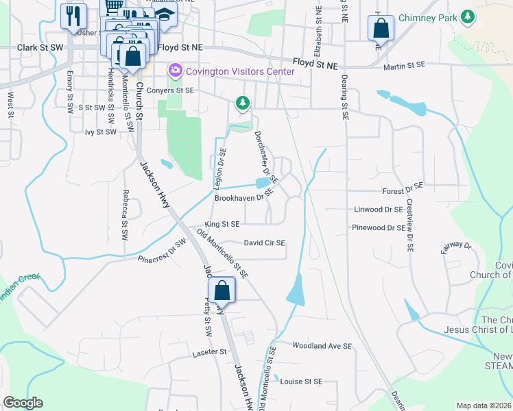 map of restaurants, bars, coffee shops, grocery stores, and more near 5118 Hollybrook Road Southeast in Covington