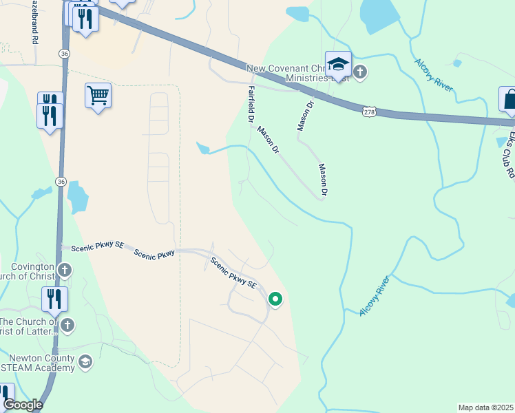 map of restaurants, bars, coffee shops, grocery stores, and more near 960 Todd Drive in Covington