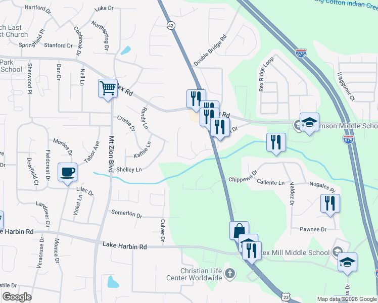 map of restaurants, bars, coffee shops, grocery stores, and more near 6071 West Creekview Court in Rex