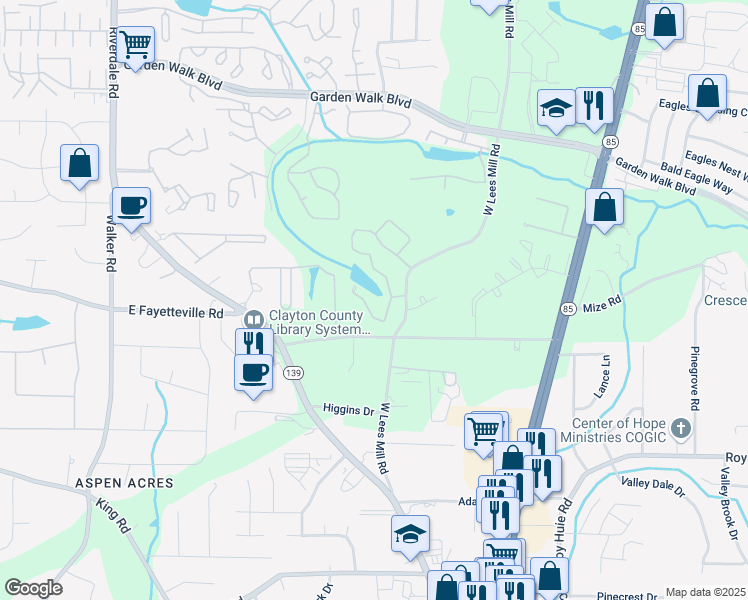 map of restaurants, bars, coffee shops, grocery stores, and more near 871 Poplar Springs Road in Riverdale