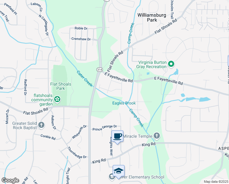 map of restaurants, bars, coffee shops, grocery stores, and more near 1702 Camden Forrest Tr in Riverdale