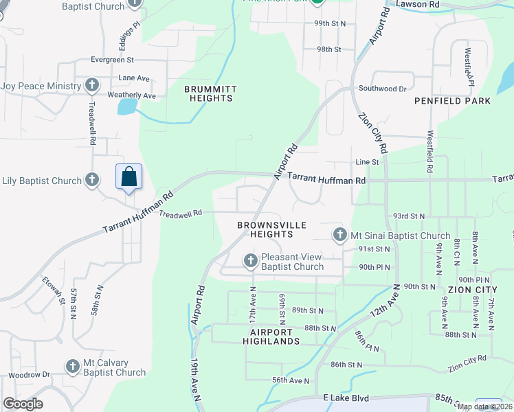 map of restaurants, bars, coffee shops, grocery stores, and more near 1725 Treadwell Road in Birmingham
