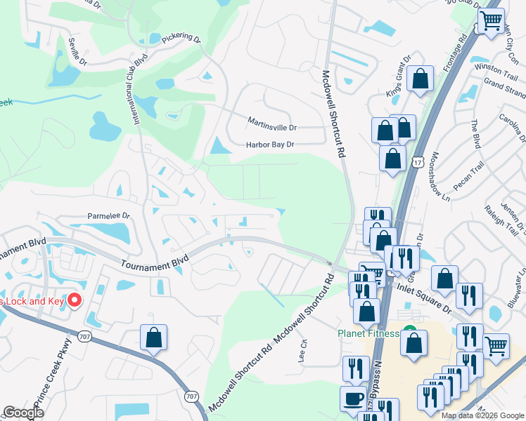 map of restaurants, bars, coffee shops, grocery stores, and more near 9835 Simonton Court in Murrells Inlet