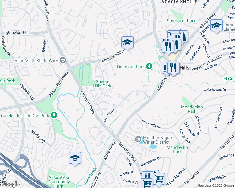 map of restaurants, bars, coffee shops, grocery stores, and more near in Aliso Viejo