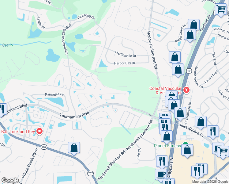 map of restaurants, bars, coffee shops, grocery stores, and more near 9903 Largo Court in Murrells Inlet