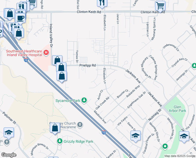 map of restaurants, bars, coffee shops, grocery stores, and more near 36616 Summer Dain Lane in Wildomar