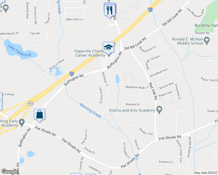 map of restaurants, bars, coffee shops, grocery stores, and more near 6022 Birdseye Tr in College Park