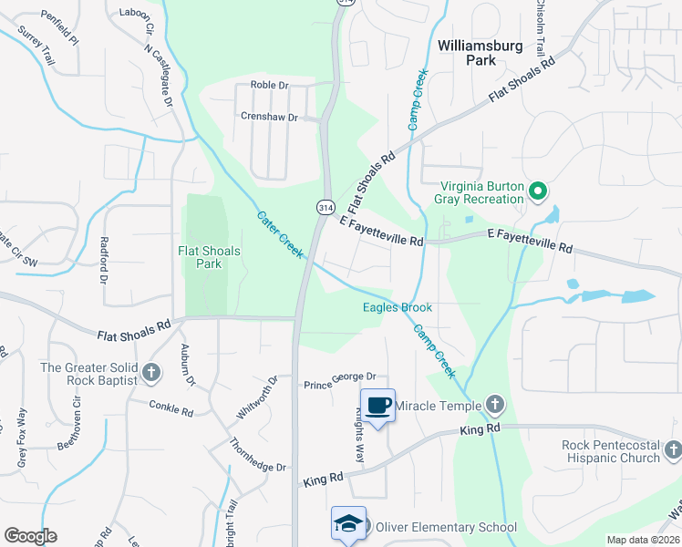 map of restaurants, bars, coffee shops, grocery stores, and more near 6117 Camden Forrest Drive in Riverdale