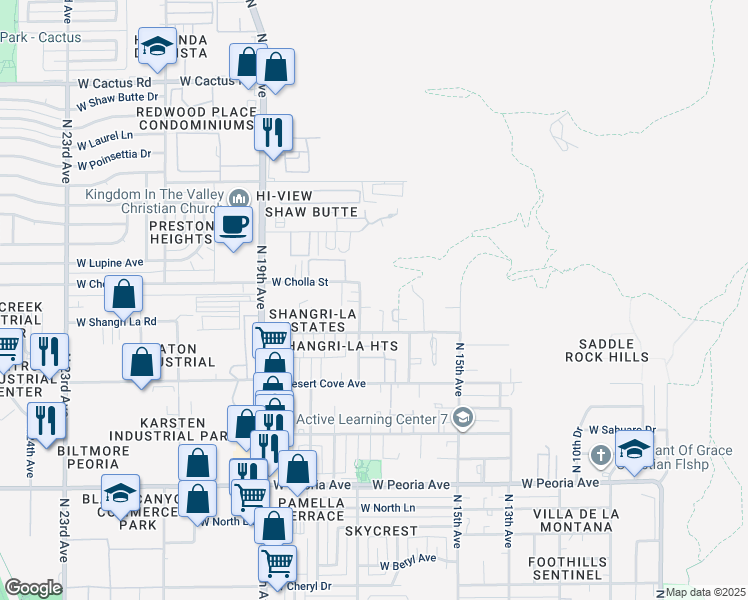 map of restaurants, bars, coffee shops, grocery stores, and more near 1642 West Yucca Street in Phoenix