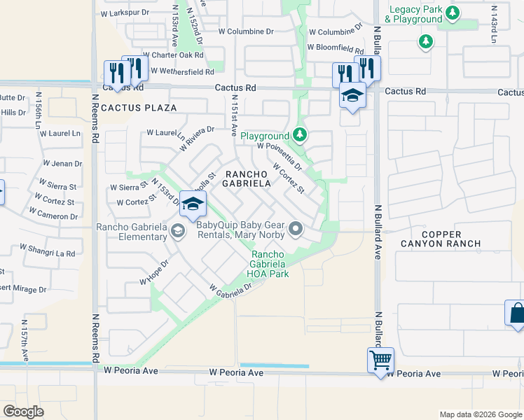 map of restaurants, bars, coffee shops, grocery stores, and more near 15013 West Desert Mirage Drive in Surprise