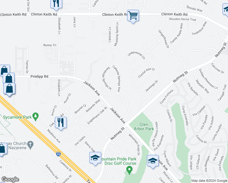 map of restaurants, bars, coffee shops, grocery stores, and more near 23547 Saratoga Springs Place in Murrieta