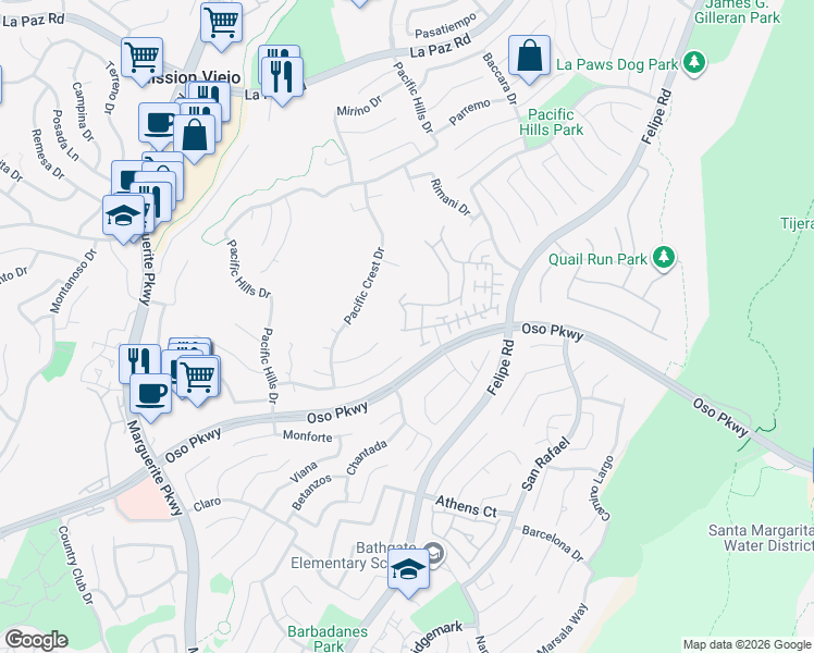 map of restaurants, bars, coffee shops, grocery stores, and more near 16 Cambria in Mission Viejo