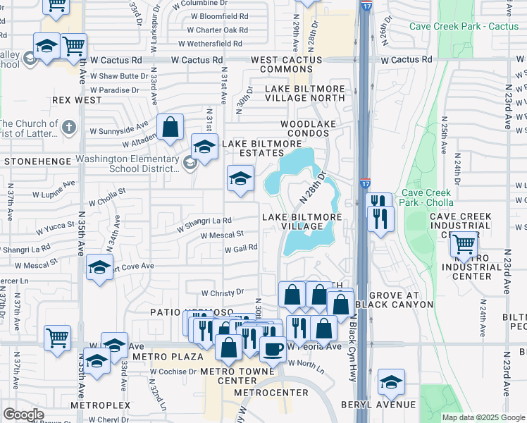 map of restaurants, bars, coffee shops, grocery stores, and more near 11026 North 28th Drive in Phoenix