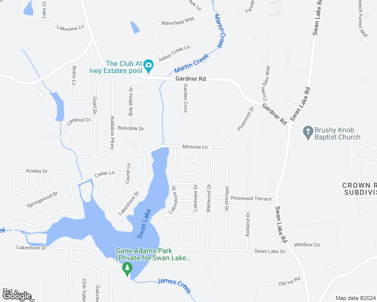 map of restaurants, bars, coffee shops, grocery stores, and more near 215 Mimosa Lane in Stockbridge