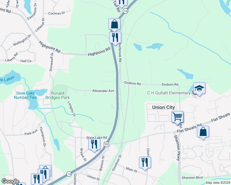 map of restaurants, bars, coffee shops, grocery stores, and more near 6109 Roosevelt Highway in Union City