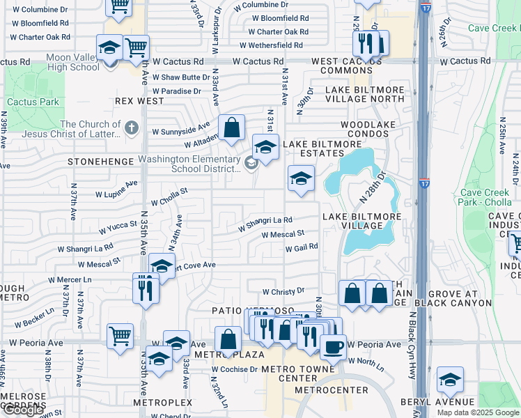 map of restaurants, bars, coffee shops, grocery stores, and more near in Phoenix
