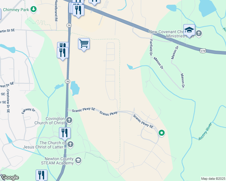 map of restaurants, bars, coffee shops, grocery stores, and more near 11837 Rizvan Place in Covington