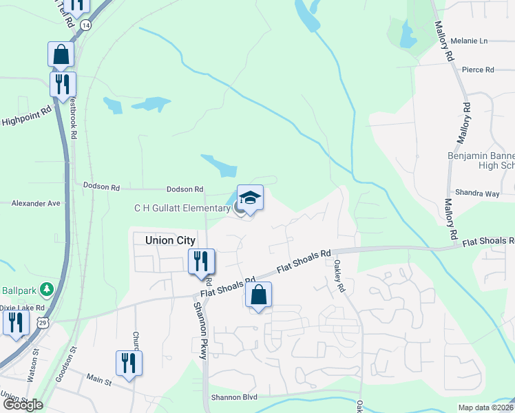 map of restaurants, bars, coffee shops, grocery stores, and more near 6110 Dodson Road in Union City