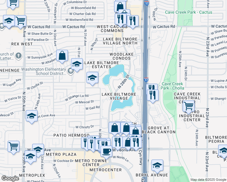 map of restaurants, bars, coffee shops, grocery stores, and more near 11036 North 28th Drive in Phoenix