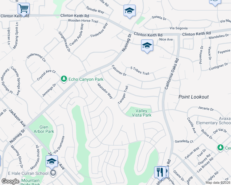 map of restaurants, bars, coffee shops, grocery stores, and more near 40027 Malacca Way in Murrieta