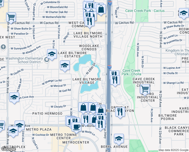 map of restaurants, bars, coffee shops, grocery stores, and more near 11225 North 28th Drive in Phoenix