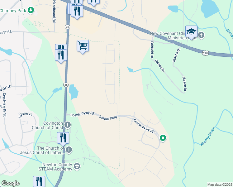 map of restaurants, bars, coffee shops, grocery stores, and more near 11840 Rizvan Place in Covington