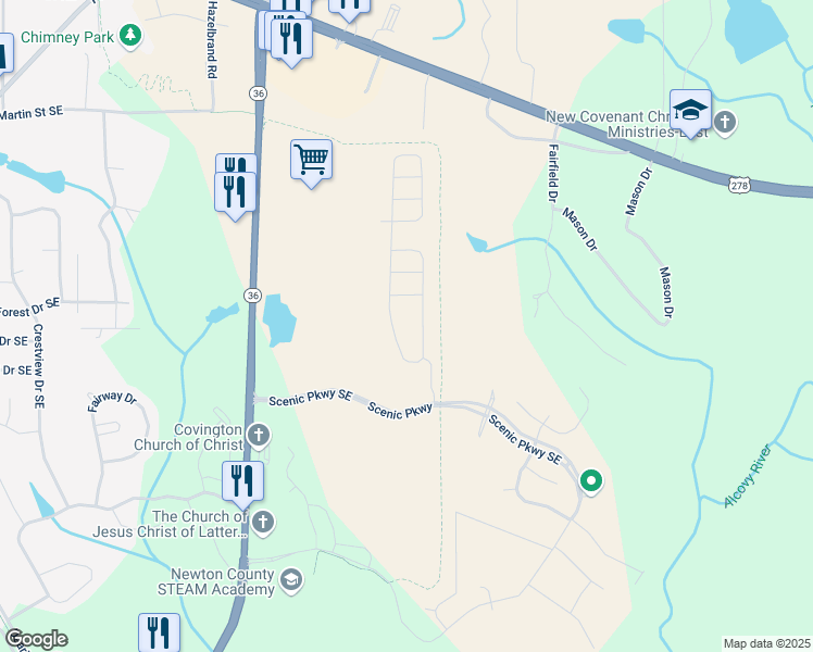 map of restaurants, bars, coffee shops, grocery stores, and more near 11831 Rizvan Place in Covington