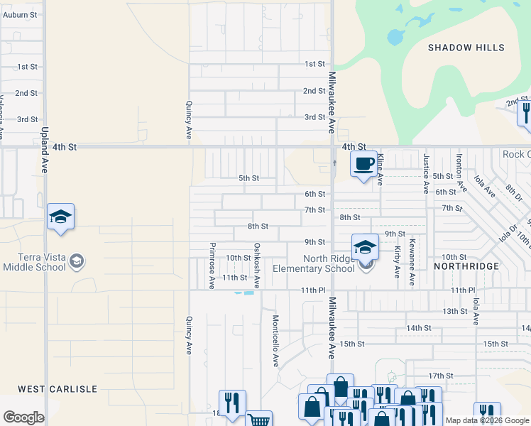 map of restaurants, bars, coffee shops, grocery stores, and more near 510 Oakridge Avenue in Lubbock