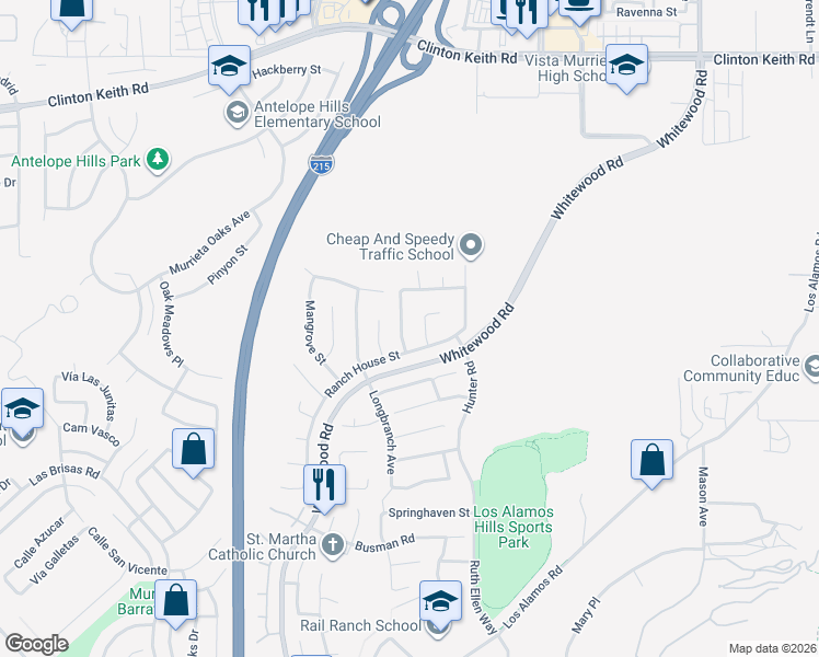 map of restaurants, bars, coffee shops, grocery stores, and more near 36645 Covington Circle in Murrieta
