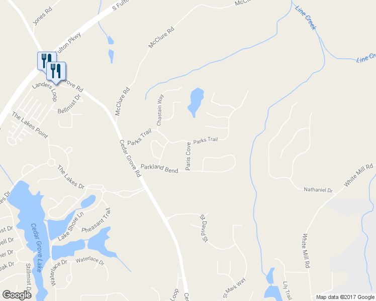 map of restaurants, bars, coffee shops, grocery stores, and more near Paris Cove in Fairburn