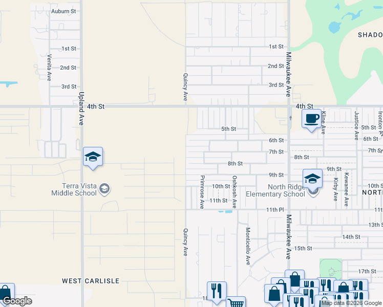 map of restaurants, bars, coffee shops, grocery stores, and more near 6818 7th Street in Lubbock