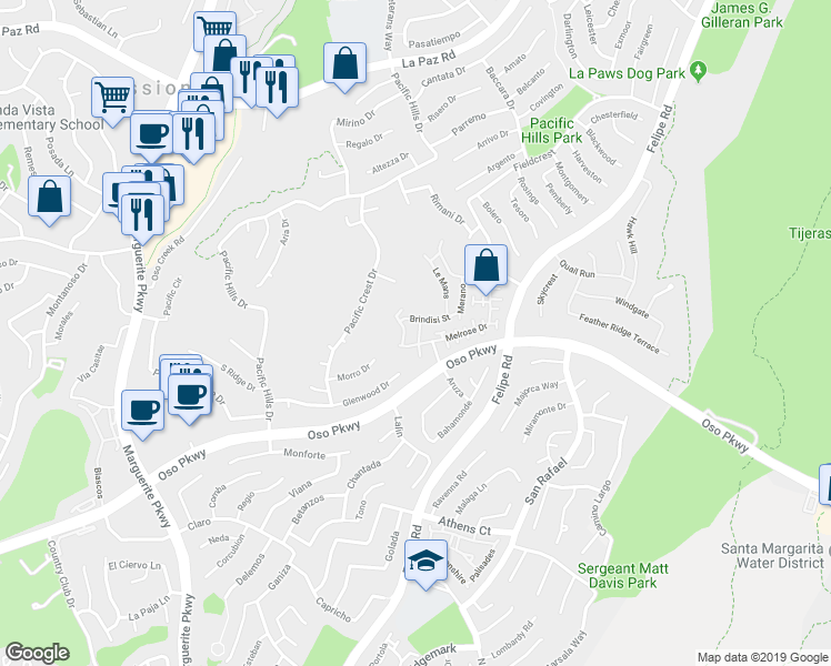 map of restaurants, bars, coffee shops, grocery stores, and more near 16 Cambria in Mission Viejo