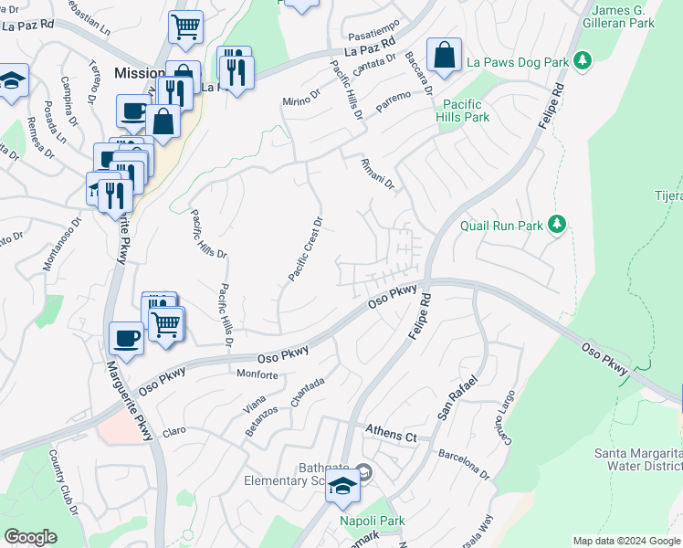 map of restaurants, bars, coffee shops, grocery stores, and more near 0 Cambria in Mission Viejo