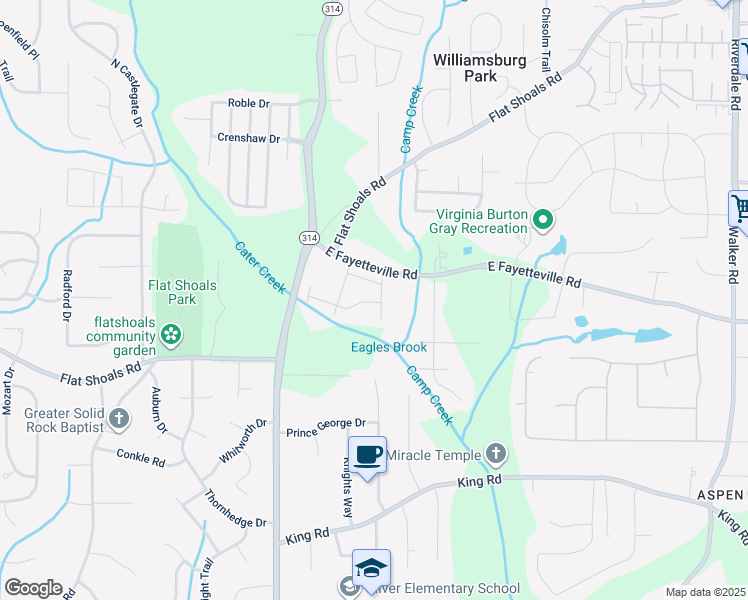 map of restaurants, bars, coffee shops, grocery stores, and more near 6099 Camden Forrest Cove in Riverdale