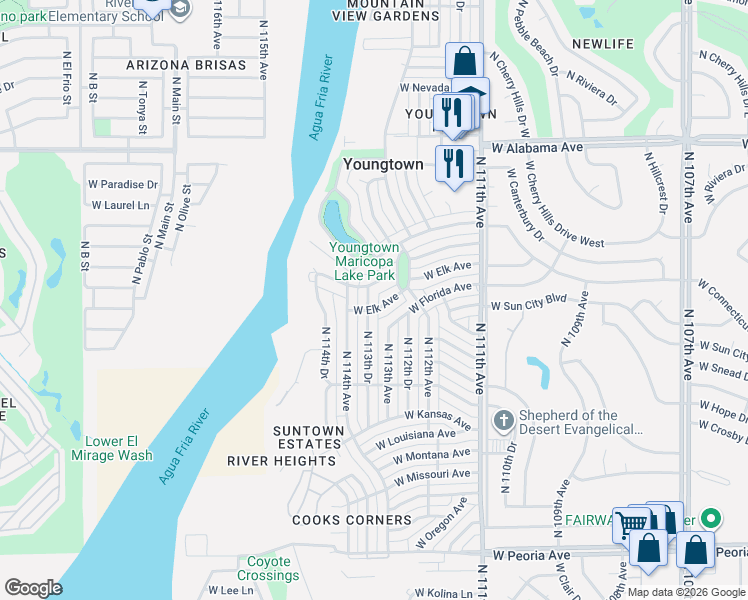map of restaurants, bars, coffee shops, grocery stores, and more near 11337 West Duluth Avenue in Youngtown