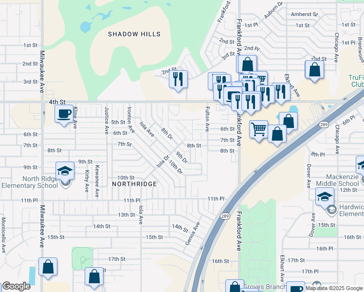 map of restaurants, bars, coffee shops, grocery stores, and more near 5919 8th Street in Lubbock