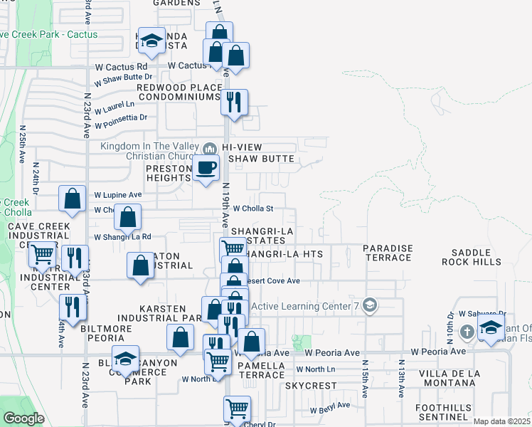 map of restaurants, bars, coffee shops, grocery stores, and more near 1820 West Cholla Street in Phoenix