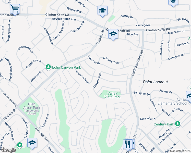 map of restaurants, bars, coffee shops, grocery stores, and more near 39976 Malacca Way in Murrieta