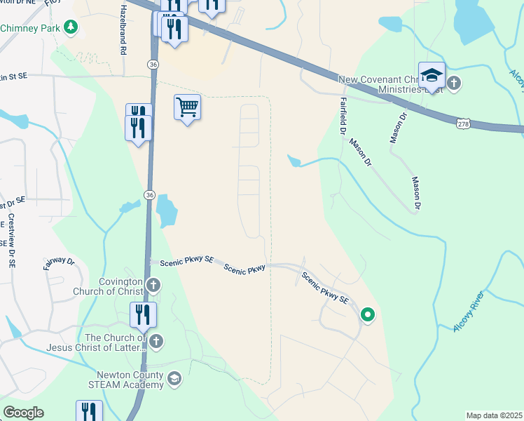 map of restaurants, bars, coffee shops, grocery stores, and more near 11850 Rizvan Place in Covington