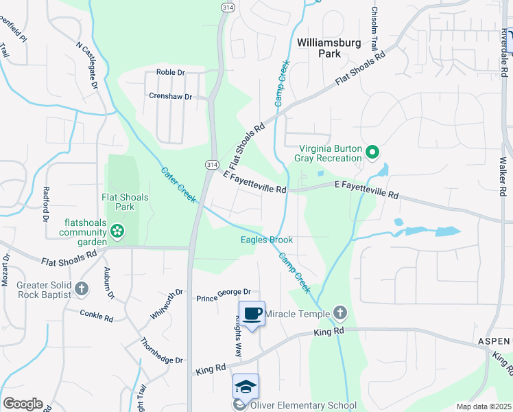 map of restaurants, bars, coffee shops, grocery stores, and more near 6099 Camden Forrest Cove in Riverdale