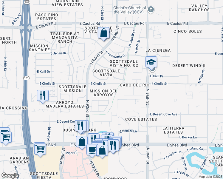map of restaurants, bars, coffee shops, grocery stores, and more near 11333 North 92nd Street in Scottsdale