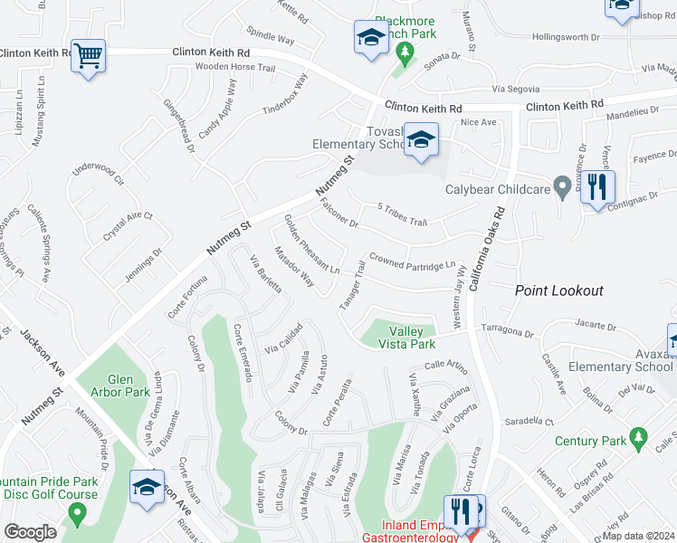 map of restaurants, bars, coffee shops, grocery stores, and more near 23884 Golden Pheasant Lane in Murrieta