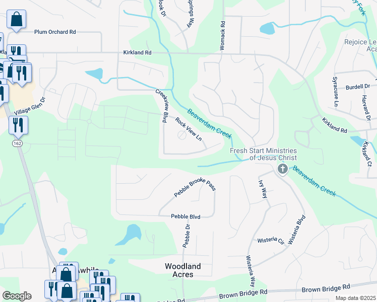 map of restaurants, bars, coffee shops, grocery stores, and more near 525 Creekview Boulevard in Covington