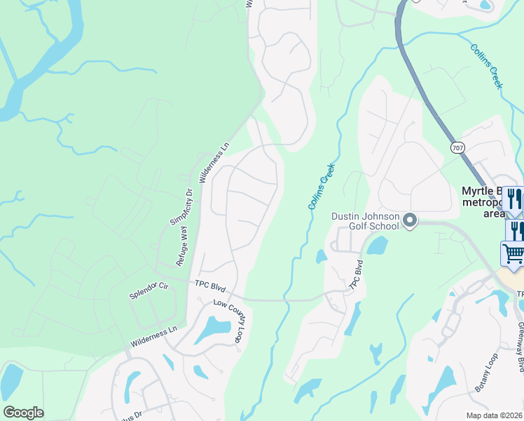 map of restaurants, bars, coffee shops, grocery stores, and more near 426 Valhalla Lane in Murrells Inlet