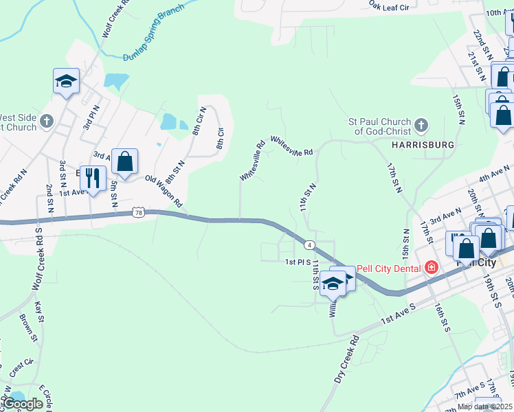 map of restaurants, bars, coffee shops, grocery stores, and more near 923 Cogswell Avenue in Pell City