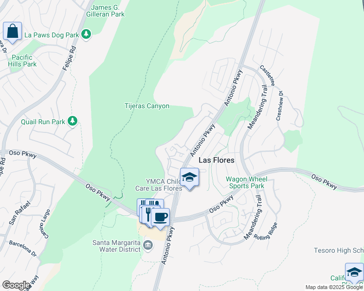 map of restaurants, bars, coffee shops, grocery stores, and more near 193 Seacountry Lane in Rancho Santa Margarita